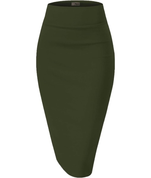 Hybrid & Company Women's Premium Nylon Ponte Stretch High Waist Pencil Suit Skirt Below Knee
