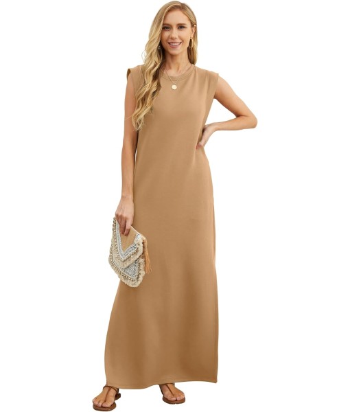 GRECERELLE 2025 Women Year-Round Casual Round Neck Loose Split Wrinkle-Free Long Maxi Vacation Dress with Pockets (XS-3XL)