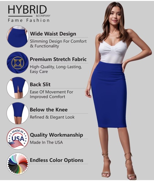 Hybrid & Company Women's Premium Nylon Ponte Stretch High Waist Pencil Suit Skirt Below Knee