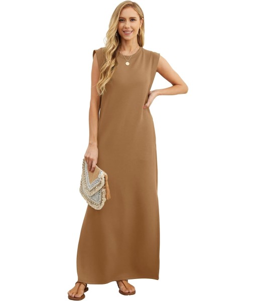 GRECERELLE 2025 Women Year-Round Casual Round Neck Loose Split Wrinkle-Free Long Maxi Vacation Dress with Pockets (XS-3XL)