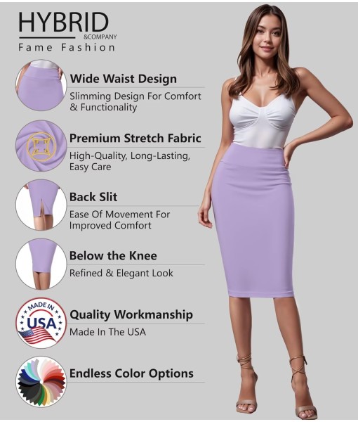 Hybrid & Company Women's Premium Nylon Ponte Stretch High Waist Pencil Suit Skirt Below Knee