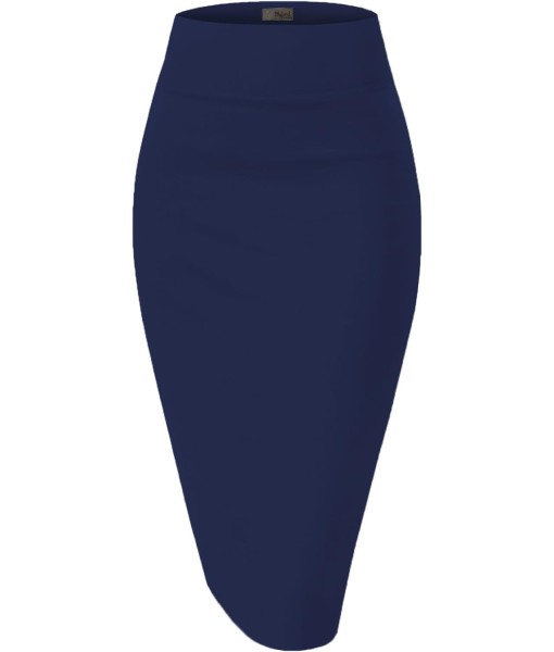 Hybrid & Company Women's Premium Nylon Ponte Stretch High Waist Pencil Suit Skirt Below Knee
