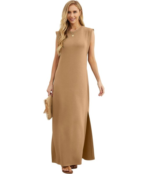 GRECERELLE 2025 Women Year-Round Casual Round Neck Loose Split Wrinkle-Free Long Maxi Vacation Dress with Pockets (XS-3XL)
