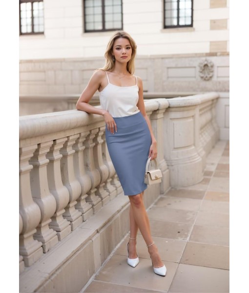 Hybrid & Company Women's Premium Nylon Ponte Stretch High Waist Pencil Suit Skirt Below Knee