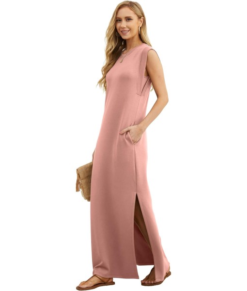 GRECERELLE 2025 Women Year-Round Casual Round Neck Loose Split Wrinkle-Free Long Maxi Vacation Dress with Pockets (XS-3XL)