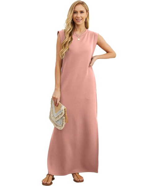 GRECERELLE 2025 Women Year-Round Casual Round Neck Loose Split Wrinkle-Free Long Maxi Vacation Dress with Pockets (XS-3XL)