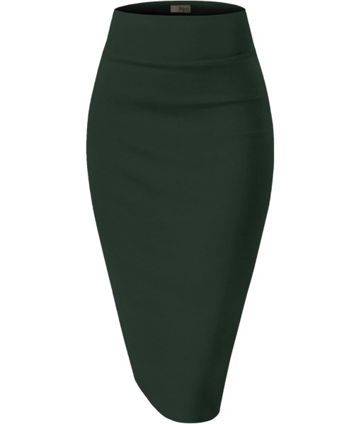 Hybrid & Company Women's Premium Nylon Ponte Stretch High Waist Pencil Suit Skirt Below Knee