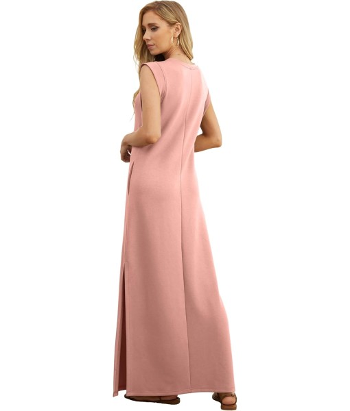 GRECERELLE 2025 Women Year-Round Casual Round Neck Loose Split Wrinkle-Free Long Maxi Vacation Dress with Pockets (XS-3XL)