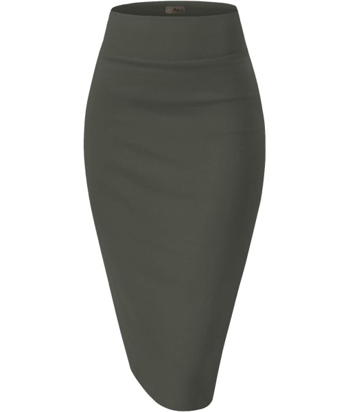 Hybrid & Company Women's Premium Nylon Ponte Stretch High Waist Pencil Suit Skirt Below Knee