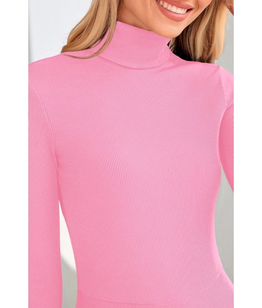 CFLONGE Women's Casual Ribbed Knit High Neck Dress Long Sleeve Fall Dress for Women 2025 Lightweight A Line Flare Dresses