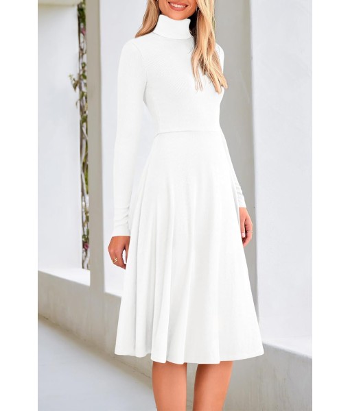 CFLONGE Women's Casual Ribbed Knit High Neck Dress Long Sleeve Fall Dress for Women 2025 Lightweight A Line Flare Dresses