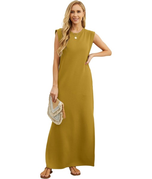 GRECERELLE 2025 Women Year-Round Casual Round Neck Loose Split Wrinkle-Free Long Maxi Vacation Dress with Pockets (XS-3XL)