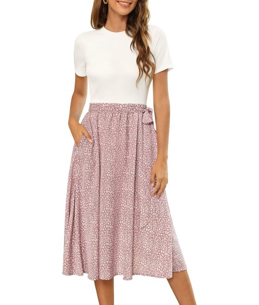 Zattcas Women 2025 Summer Dress Short Sleeve Ribbed Teacher Church Modest Business Casual Work Outfits Midi Dress