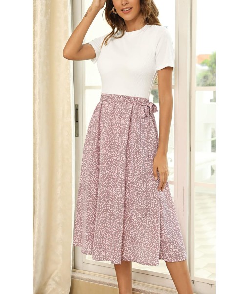 Zattcas Women 2025 Summer Dress Short Sleeve Ribbed Teacher Church Modest Business Casual Work Outfits Midi Dress