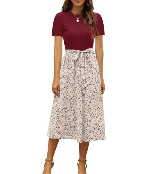 Zattcas Women 2025 Summer Dress Short Sleeve Ribbed Teacher Church Modest Business Casual Work Outfits Midi Dress