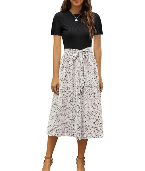 Zattcas Women 2025 Summer Dress Short Sleeve Ribbed Teacher Church Modest Business Casual Work Outfits Midi Dress