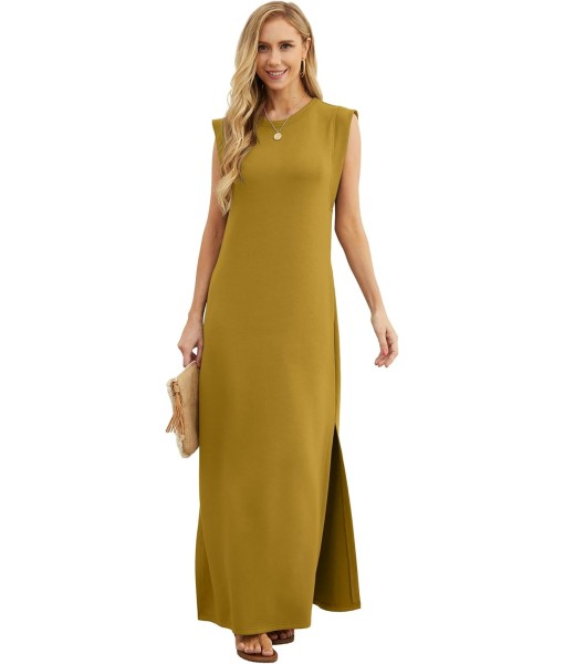 GRECERELLE 2025 Women Year-Round Casual Round Neck Loose Split Wrinkle-Free Long Maxi Vacation Dress with Pockets (XS-3XL)