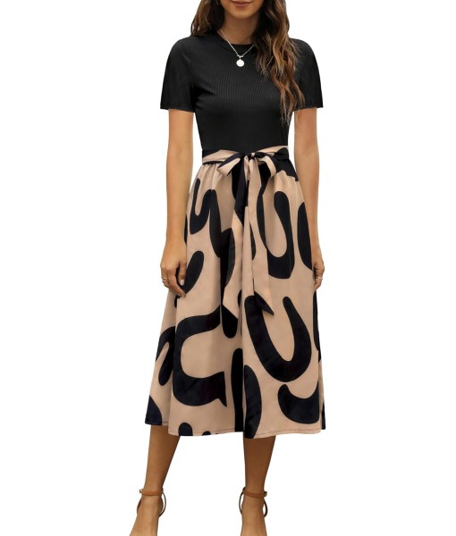 Zattcas Women 2025 Summer Dress Short Sleeve Ribbed Teacher Church Modest Business Casual Work Outfits Midi Dress