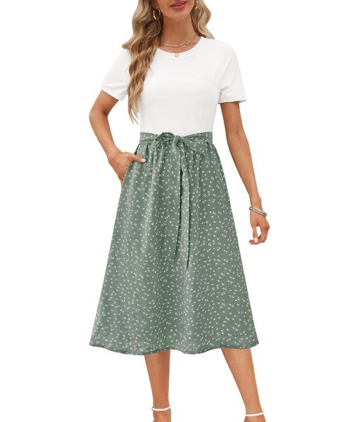 Zattcas Women 2025 Summer Dress Short Sleeve Ribbed Teacher Church Modest Business Casual Work Outfits Midi Dress