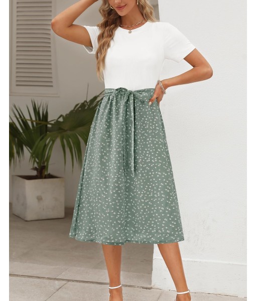 Zattcas Women 2025 Summer Dress Short Sleeve Ribbed Teacher Church Modest Business Casual Work Outfits Midi Dress