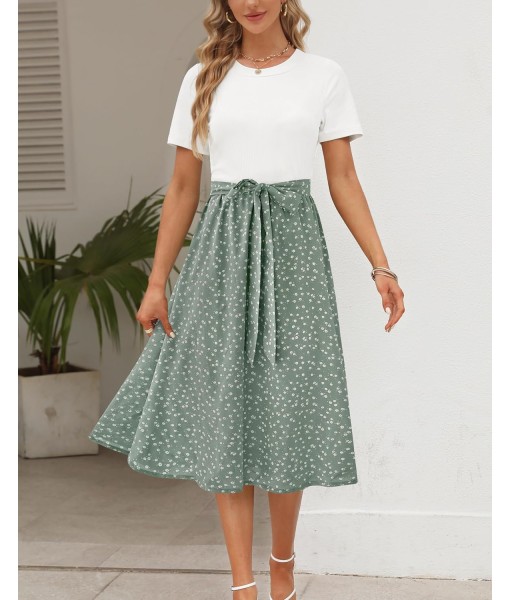 Zattcas Women 2025 Summer Dress Short Sleeve Ribbed Teacher Church Modest Business Casual Work Outfits Midi Dress
