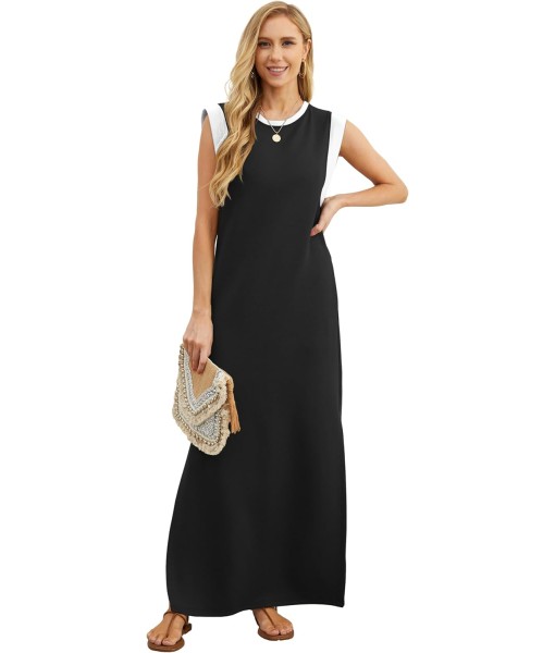 GRECERELLE 2025 Women Year-Round Casual Round Neck Loose Split Wrinkle-Free Long Maxi Vacation Dress with Pockets (XS-3XL)