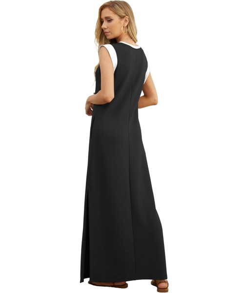 GRECERELLE 2025 Women Year-Round Casual Round Neck Loose Split Wrinkle-Free Long Maxi Vacation Dress with Pockets (XS-3XL)