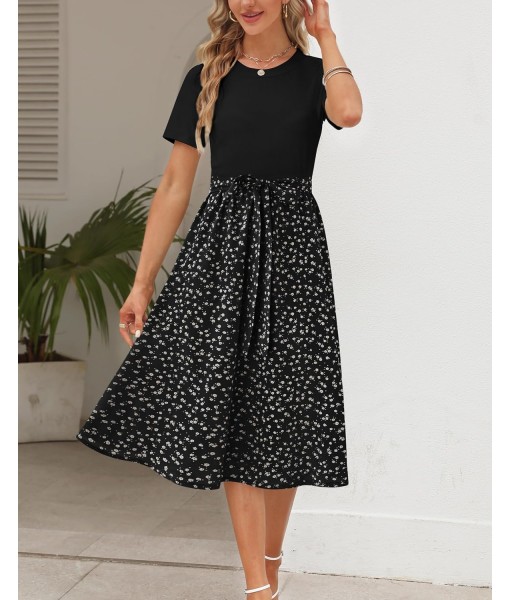 Zattcas Women 2025 Summer Dress Short Sleeve Ribbed Teacher Church Modest Business Casual Work Outfits Midi Dress