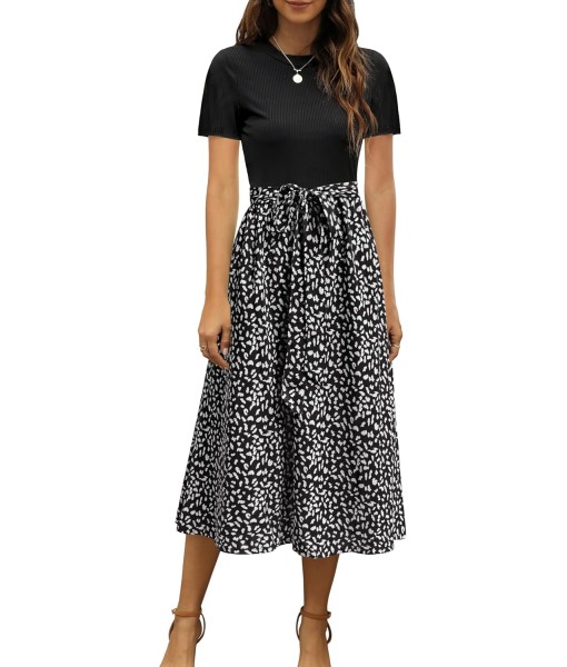 Zattcas Women 2025 Summer Dress Short Sleeve Ribbed Teacher Church Modest Business Casual Work Outfits Midi Dress