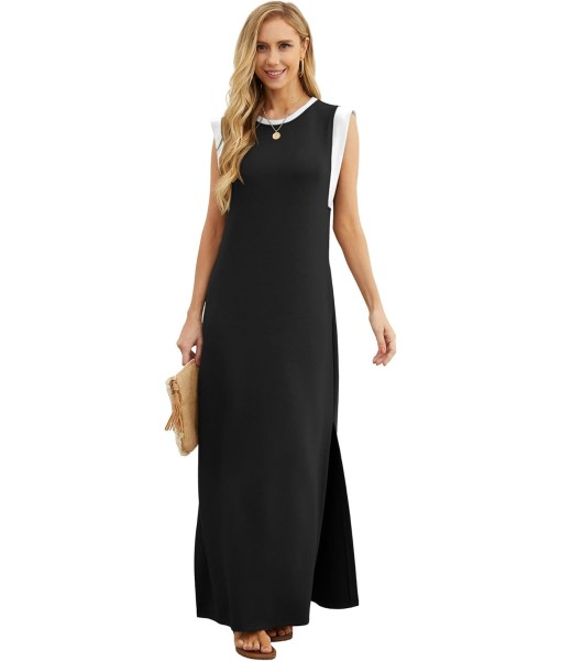 GRECERELLE 2025 Women Year-Round Casual Round Neck Loose Split Wrinkle-Free Long Maxi Vacation Dress with Pockets (XS-3XL)
