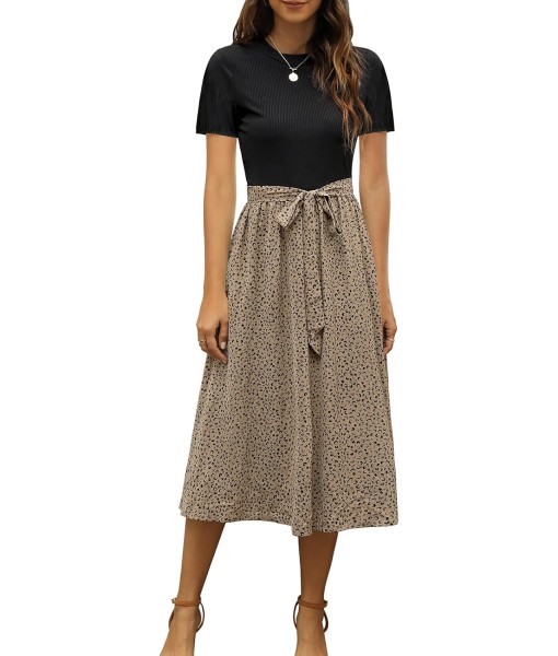 Zattcas Women 2025 Summer Dress Short Sleeve Ribbed Teacher Church Modest Business Casual Work Outfits Midi Dress