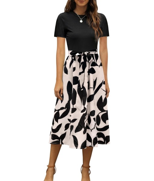 Zattcas Women 2025 Summer Dress Short Sleeve Ribbed Teacher Church Modest Business Casual Work Outfits Midi Dress