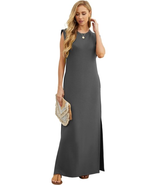 GRECERELLE 2025 Women Year-Round Casual Round Neck Loose Split Wrinkle-Free Long Maxi Vacation Dress with Pockets (XS-3XL)