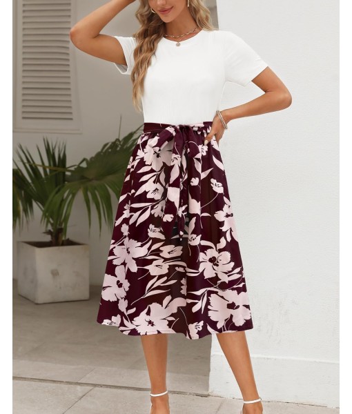 Zattcas Women 2025 Summer Dress Short Sleeve Ribbed Teacher Church Modest Business Casual Work Outfits Midi Dress