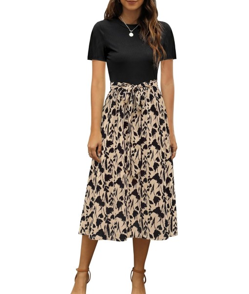 Zattcas Women 2025 Summer Dress Short Sleeve Ribbed Teacher Church Modest Business Casual Work Outfits Midi Dress