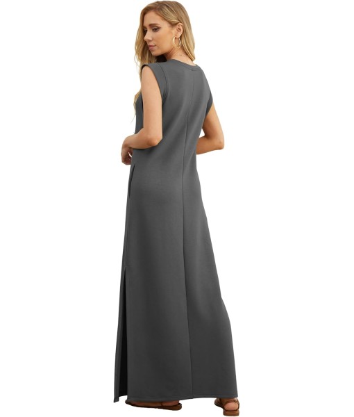 GRECERELLE 2025 Women Year-Round Casual Round Neck Loose Split Wrinkle-Free Long Maxi Vacation Dress with Pockets (XS-3XL)