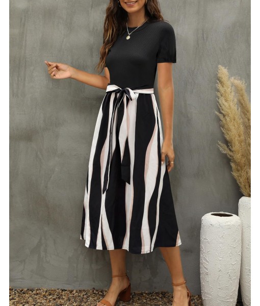 Zattcas Women 2025 Summer Dress Short Sleeve Ribbed Teacher Church Modest Business Casual Work Outfits Midi Dress