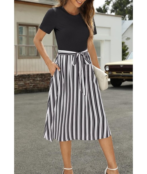 Zattcas Women 2025 Summer Dress Short Sleeve Ribbed Teacher Church Modest Business Casual Work Outfits Midi Dress