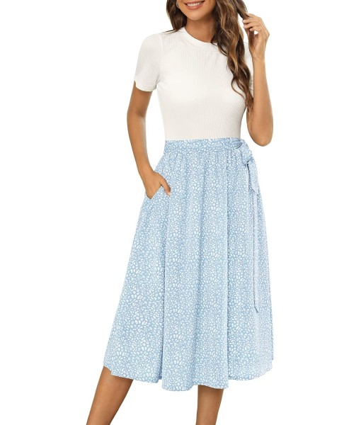 Zattcas Women 2025 Summer Dress Short Sleeve Ribbed Teacher Church Modest Business Casual Work Outfits Midi Dress