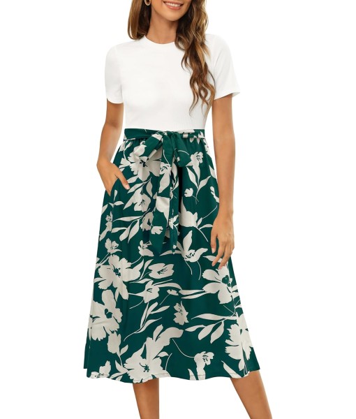 Zattcas Women 2025 Summer Dress Short Sleeve Ribbed Teacher Church Modest Business Casual Work Outfits Midi Dress