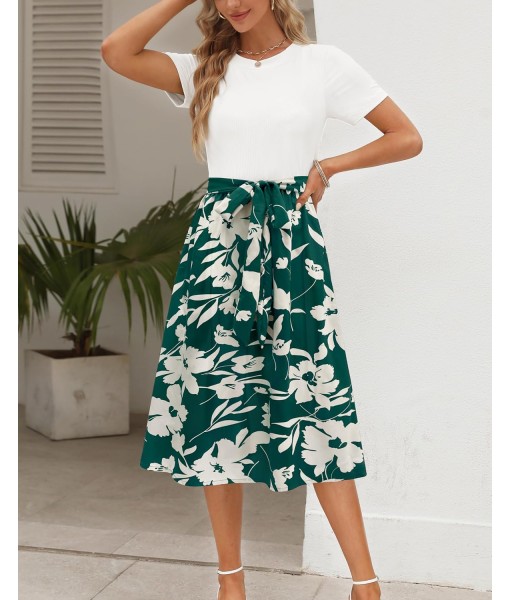 Zattcas Women 2025 Summer Dress Short Sleeve Ribbed Teacher Church Modest Business Casual Work Outfits Midi Dress