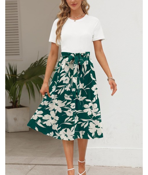 Zattcas Women 2025 Summer Dress Short Sleeve Ribbed Teacher Church Modest Business Casual Work Outfits Midi Dress