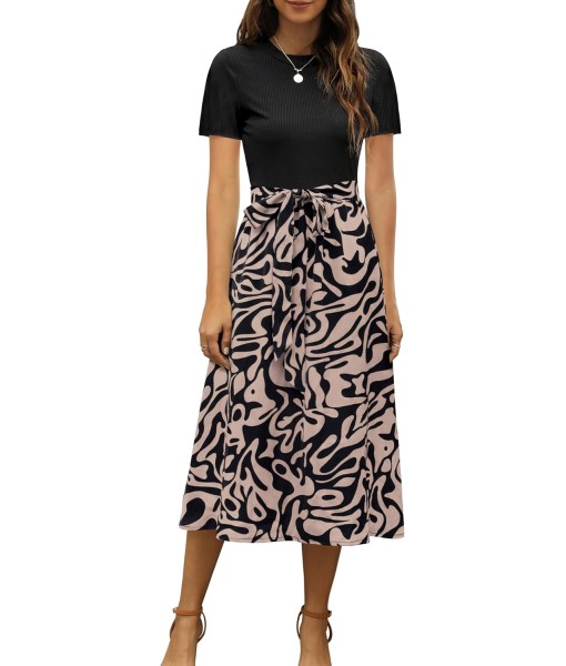Zattcas Women 2025 Summer Dress Short Sleeve Ribbed Teacher Church Modest Business Casual Work Outfits Midi Dress