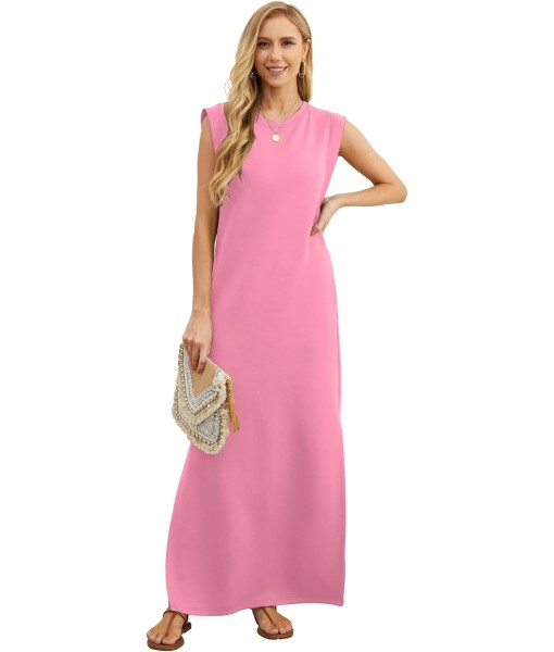 GRECERELLE 2025 Women Year-Round Casual Round Neck Loose Split Wrinkle-Free Long Maxi Vacation Dress with Pockets (XS-3XL)