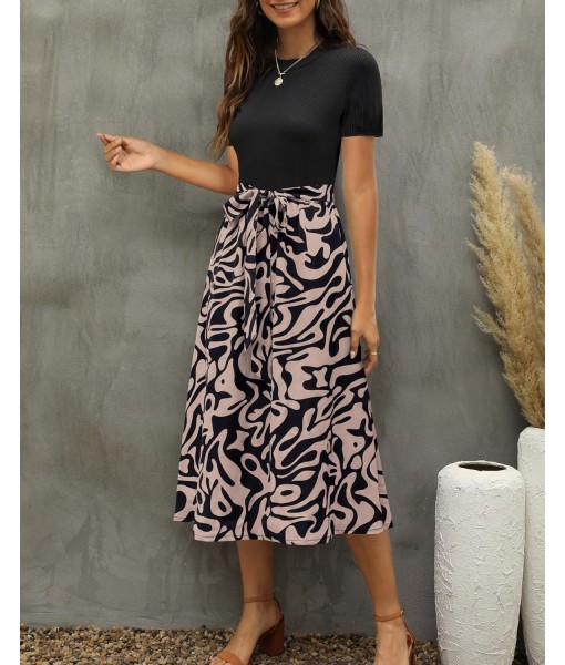 Zattcas Women 2025 Summer Dress Short Sleeve Ribbed Teacher Church Modest Business Casual Work Outfits Midi Dress