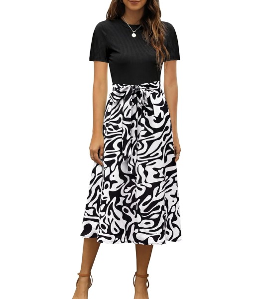 Zattcas Women 2025 Summer Dress Short Sleeve Ribbed Teacher Church Modest Business Casual Work Outfits Midi Dress