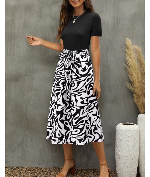 Zattcas Women 2025 Summer Dress Short Sleeve Ribbed Teacher Church Modest Business Casual Work Outfits Midi Dress