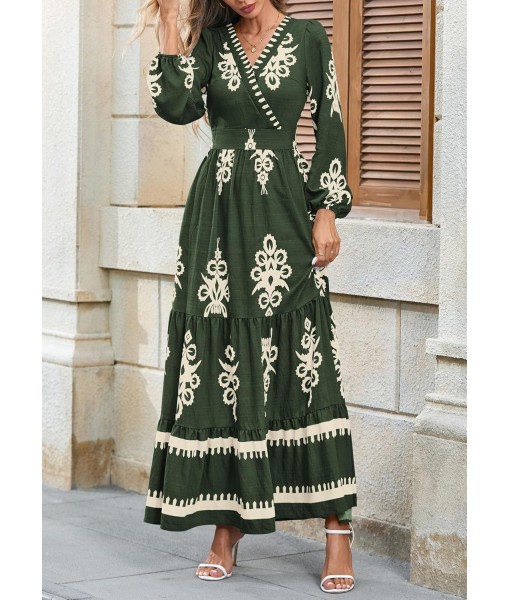 PRETTYGARDEN Women's 2025 Fall Wedding Guest Dresses Boho Floral Long Sleeve V Neck Flowy Elegant Maxi Dress Beach Clothes