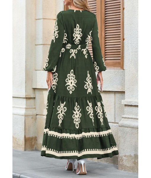 PRETTYGARDEN Women's 2025 Fall Wedding Guest Dresses Boho Floral Long Sleeve V Neck Flowy Elegant Maxi Dress Beach Clothes