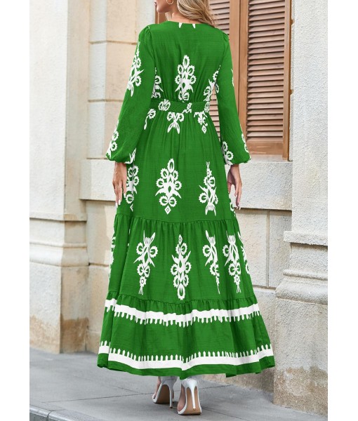 PRETTYGARDEN Women's 2025 Fall Wedding Guest Dresses Boho Floral Long Sleeve V Neck Flowy Elegant Maxi Dress Beach Clothes